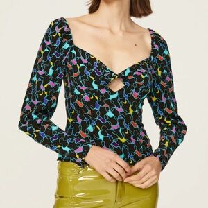 Staud Josephine Blouse Graphic Print Preppy Sexy Artsy Boho Womens 2